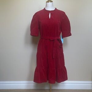 New Corduroy Draper James Red Midi Dress with Belt and Pockets